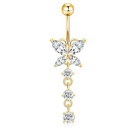 Ensemble de 6 Piercings de Nombril Chic en Acier Inoxydable Doré, Motifs Fleur, Cœur, Papillon, Bijoux de Corps pour Femmes et Enfants, Cadeau