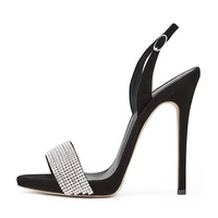 Sandales en daim à diamants pour femmes, taille 46, talons hauts fins, robe, talons aiguilles, fête, bout carré ouvert, à enfiler, à bride arrière