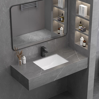 Meuble-lavabo mural rectangulaire en porcelaine, durable et moderne, avec vasque intégrée en roche, drain intégré, facile à nettoyer, pour usage hôtelier