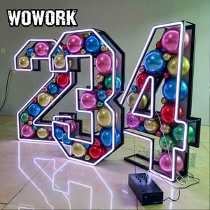WOWORK Cadre néon LED RGB métallique pliable <span class=keywords><strong>de</strong></span> grande taille (1,2 m et 1,5 m) avec lettres et chiffres lumineux et panneau mural scintillant pour fêtes - Product Image 1