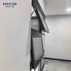 Aluminum screen black double-hung awning window double tempered glass hollow design top hung window