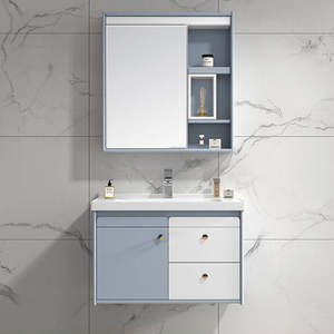 Meuble-lavabo <span class=keywords><strong>de</strong></span> salle <span class=keywords><strong>de</strong></span> bain moderne sur pied en PVC, double <span class=keywords><strong>porte</strong></span>, avec vasque en céramique et armoire miroir, personnalisable pour la vente en gros - Product Image 6