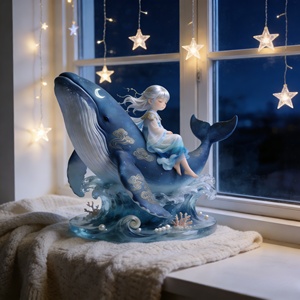 Ballena Estrella Azul: un Niño Celestial Montado en las Olas en Busca de los Sueños. Esta Escultura Fue Tallada y Fundida por Bozhiyi - Product Image 4