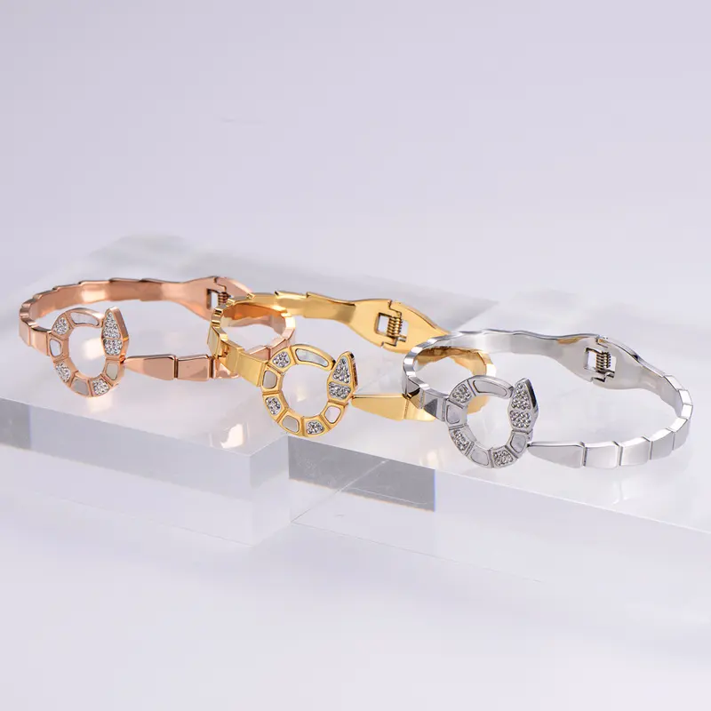 2022 новый дизайн, модные золотые браслеты, белый жемчужный браслет с бриллиантами, Змеиный браслет, модный браслет из нержавеющей стали