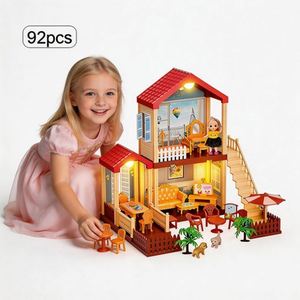 Ensemble de jeu maison de poupée avec meubles et accessoires, jouet en plastique à monter soi-même, villa de rêve, cadeau pour filles et garçons - Product Image 3