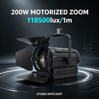 Projecteur Fresnel professionnel 200W pour scène/studio, CCT complet 2700-6500K, IRC 96+, zoom motorisé et DMX512, en alliage d'aluminium, 100-240V
