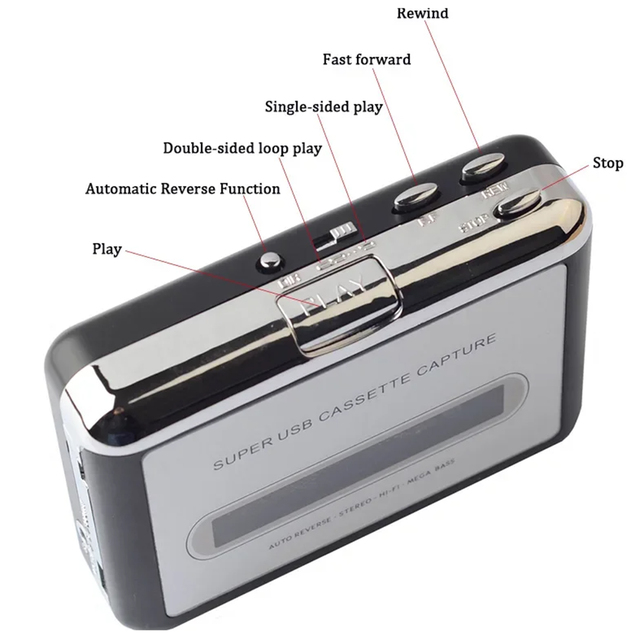 Cassette Player Tape to MP3 Converter USB Cassette Tape Capture Portable Audio Tape Player