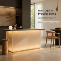 Maßgefertigte Mattierte LED-Beleuchtete Acryl-Kücheninsel mit Dunkler Steinoptik-Arbeitsplatte, Individuelle Hausbar für Wabi-Sabi Wohnküchen