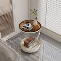 Table d'appoint ronde moderne avec plateau en verre, structure en fer, double rangement, table basse d'appoint, meuble de salon, table d'angle