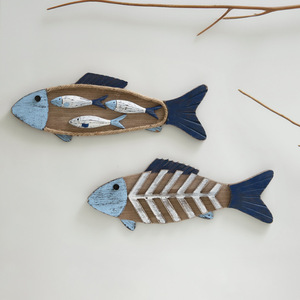 Mediterranean Style Wooden Fish <b>Wall</b> Sculpture 2Pcs Home <b>Decor</b> Irregular Shape - Product Image 1