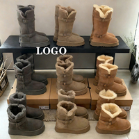 Bottes d'hiver épaisses en fourrure intégrée pour femmes, en cuir véritable, avec logo personnalisé, de haute qualité, vente en gros