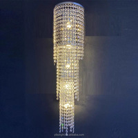 Lustre cylindrique de luxe en cristal, suspension en acier inoxydable pour villa, escalier, hall d'hôtel
