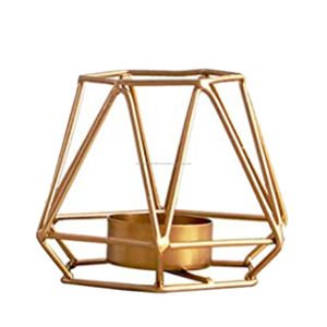 Bougeoirs chauffe-plat faits à la main en métal géométrique doré décoration de la maison - Product Image 2