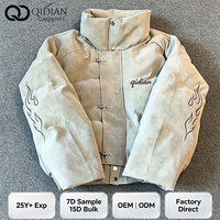 Veste Homme Personnalisée Coupe-Vent Imperméable Effet Vieilli Brodé Streetwear Col Montant Ample Chaude Rembourrée Style Vintage