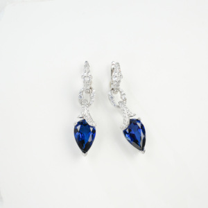 925 Sterling <b>Silver</b> <b>Drop</b> <b>Earrings</b> Pear Cut Lab Created Blue Sapphire with CZ Accents High Quality Gift - Product Image 1