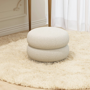 Round Footstool For Living Room Sofa Ottoman Home <b>Stool</b> With Soft Fabric Cover 40Cm Diameter Beige Color - Product Image 1