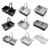 Évier de cuisine nano noir 75x46cm à cascade intelligente avec robinet baleine LED affichage numérique évier piano fait main en acier inoxydable