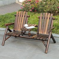 Banc en bois pour 2 personnes, table de terrasse en bois pour l'extérieur, canapé double adapté pour la terrasse, la pelouse, la piscine, le jardin