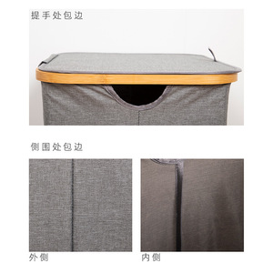 Collapsible Cotton Linen Laundry <b>Basket</b> Rectangle Gray <b>Foldable</b> Clothing Organizer For Bathroom Storage - Product Image 3