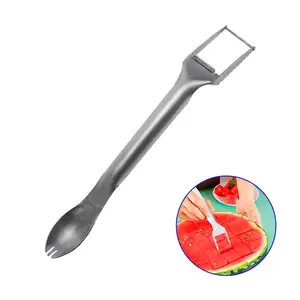 2 en 1 Acero inoxidable fruta sandía tenedor rebanador cuchillo para cortar frutas