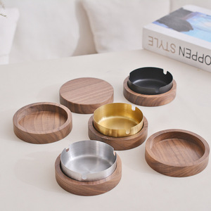 Creative <b>Ashtray</b> With Lid Black Walnut Wood Detachable Portable <b>For</b> <b>Car</b> And Office Use - Product Image 1