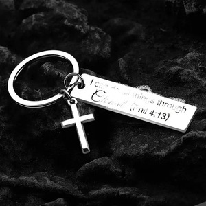 Gioielli Religiosi Regalo Fede nel <span class=keywords><strong>Signore</strong></span> Versetto Biblico Portachiavi Croce Cristiana in Acciaio Inossidabile - Product Image 4