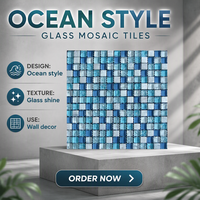 Vente en gros de mosaïques de piscine carrées de style européen, bleues, en verre cristal, pour l'extérieur