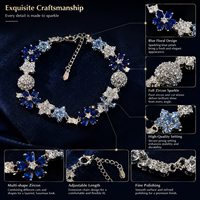 Bracelet à breloques en alliage de zircon bleu pour femme, avec strass étincelants et maillons floraux, bijou fantaisie, cadeau