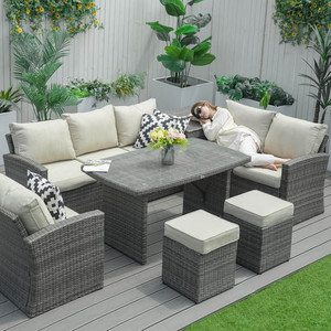 Weather Proof <strong>Cueva</strong> Rattan Wicker Person Seating Group Outdoor Garden Furniture Sofa with 6 Cushions - Product Image 1