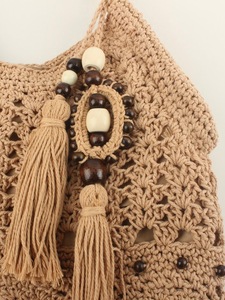 Bolso de Hombro de Algodón Tejido con Cuentas de Madera y Borla - Bolso Versátil para Mujer, Ideal para la <span class=keywords><strong>Playa</strong></span> y Vacaciones - Product Image 2