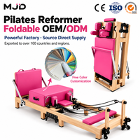 Reformer de Pilates pliable en bois avec système de résistance à ressorts, barre de pieds, cordes et sangles pour entraînement à domicile, studio et fitness
