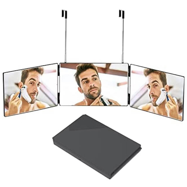 3-Sided Foldable Self Haircut Mirror Ins Telescopic Hangable Rearview Salon Mirror for Daily Makeup & Hair Trimming