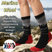 Chaussettes de sport et de randonnée en laine mérinos à rayures, avec logo personnalisé, en tissu éponge épais et respirant, avec bordure renforcée, haute qualité