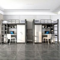 Moderne pas cher étudiant dortoir fer acier chambre étude table escalier filles garçon adolescents enfants bureau lits superposés stockage en dessous