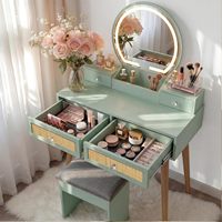 Petit ensemble de coiffeuse avec miroir sur pied éclairé à 3 modes réglables - Bois durable 31 pouces Vert menthe Moderne pour chambre à coucher
