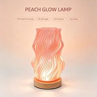 Lampe de table ondulée imprimée en 3D avec base en bois, abat-jour en ABS, lumière LED 3000-6000K, température de couleur réglable, design moderne pour salon