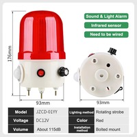 JZCN Alarm Sensor Gerak PIR 120 Derajat Induksi Inframerah Deteksi 3-6M Suara 115dB Lampu Alarm Putar Hisap Magnetik