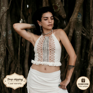 Blusa Boho Cruzada de Algodón Teñido a Mano con Borlas Étnicas, Cuello Asimétrico, Sin Mangas, para Fiesta, Tallas Grandes, Otoño, a Precio Mayorista - Product Image 1