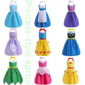 Wholesale Colorful Kids Apron Mommy and Me Outfit Drawing Cooking Baking Use Princess Elsa Belle Sofia Aurora Cosplay Costumes