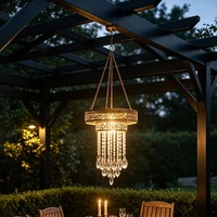 Lampe suspendue solaire LED d'extérieur en cristal, cadre métallique creux, étanche, pour jardin, porche, plage, décoration