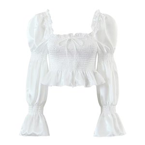 R41965S批发时尚脱肩长袖白色素色女式衬衫 - Product Image 3