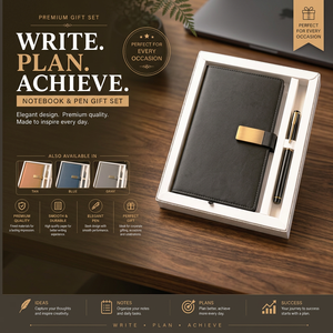 ชุดของขวัญสมุดบันทึกและปากกาหนังสีดำสุดหรู ชุดสมุดบันทึกธุรกิจ - Product Image 3