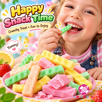 Bonbons gélifiés croquants en forme de frites, saveur fruitée, coque croustillante, texture moelleuse, pour fêtes et collations, vente en gros