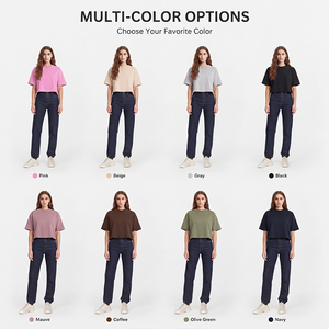 T-shirt court oversize personnalisé pour femme, col rond, manches courtes, coupe ample, 100 % coton jersey, couleur unie, épaules tombantes, style décontracté - Product Image 2
