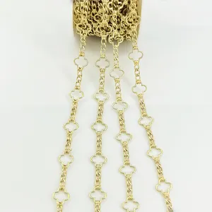 Gold plated brass chain decorative chain with quadrilateral accessories four leaf clover linked chain roll with a spool