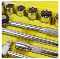 Kit de clés à douilles de 22 pièces avec cliquet, rallonges et douilles, coffret à outils portable jaune pour la réparation automobile et le bricolage