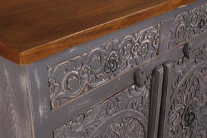 Premium Traditional Solid Mango Wood <b>Sideboard</b> Dark Brown Hand Carved 4 Door 4 Drawer Storage for Living Room Bedroom Hotel - Product Image 5