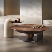 Ensemble de table basse moderne minimaliste avec structure en acier inoxydable et plateau en placage de noyer, parfait pour le salon