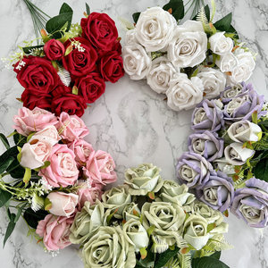 Rosas artificiales de crema, diez cabezas, flores de rosa realistas para decoración de bodas, accesorios de fotografía, tela de terciopelo - Product Image 3