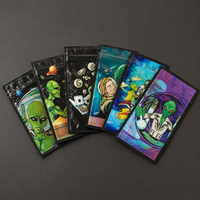Sachets refermables en Mylar imprimés sur mesure avec motif Alien Cartoon, pochettes autoportantes en aluminium pour l'emballage de snacks et de produits à base de plantes
